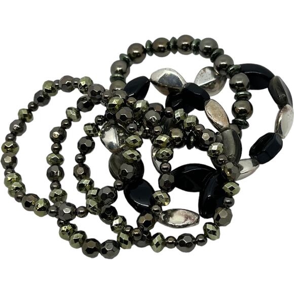Chic Black and Gray Beaded Stretch Bracelet Set - Picture 4 of 5